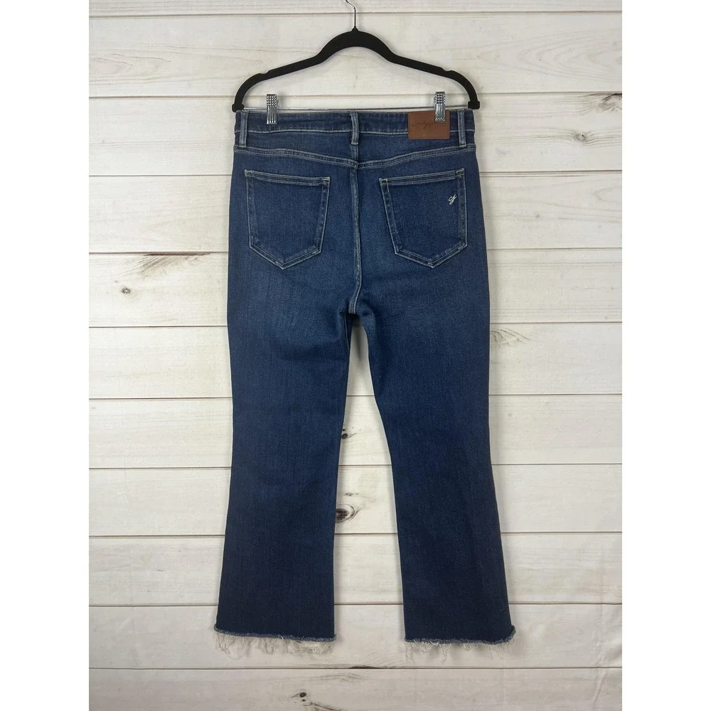 Carly Jean Los Angeles Kate Cropped Flare Jeans Womens 11 Blue Raw Hem Stretch - Picture 2 of 10